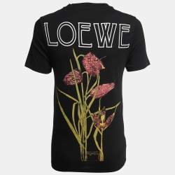 Pre Owned Loewe Black Floral Printed Cotton T-Shirt XS