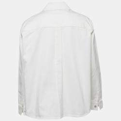 Pre Owned Loewe White Denim Leather Pocket Detail Oversized Shirt S