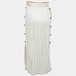 Pre Owned Loewe Ivory White Crinkled Satin Midi Skirt S