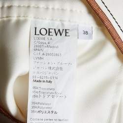 Pre Owned Loewe Ivory White Crinkled Satin Midi Skirt S