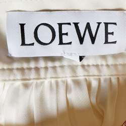 Pre Owned Loewe Ivory White Crinkled Satin Midi Skirt S