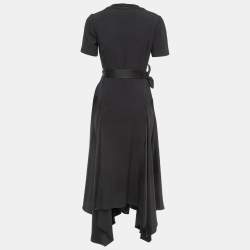 Pre Owned Loewe Black Crepe Asymmetric Wrap Dress S
