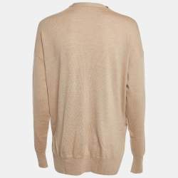 Pre Owned Loewe Beige Wool Logo Pocket Detail Buttoned Cardigan XS