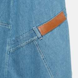 Loewe Blue Logo Motif Leather Trimmed Denim Asymmetric Midi Skirt M