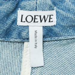Loewe Blue Logo Motif Leather Trimmed Denim Asymmetric Midi Skirt M