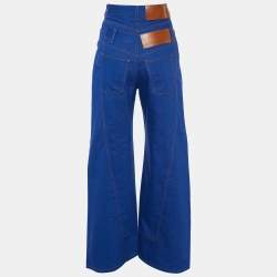 Pre Owned Loewe Blue Denim Trompe L'Oeil Double Waist Jeans S/Waist 28"