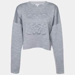 Loewe Grey Anagram Wool Knit Cropped Sweater M