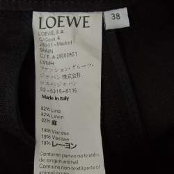 Loewe Black Raw Edge Linen Blend Button Detail Asymmetric Midi Skirt S