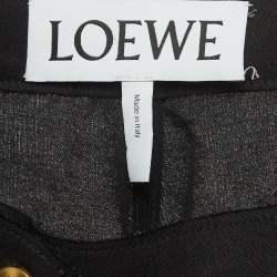 Loewe Black Raw Edge Linen Blend Button Detail Asymmetric Midi Skirt S