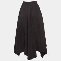 Loewe Black Raw Edge Linen Blend Button Detail Asymmetric Midi Skirt S