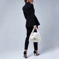 Pre Owned Loewe White Leather Calle Hobo