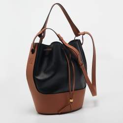 Pre Owned Loewe Black/Brown Leather Balloon Drawstring Bucket Bag
