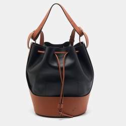 Pre Owned Loewe Black/Brown Leather Balloon Drawstring Bucket Bag