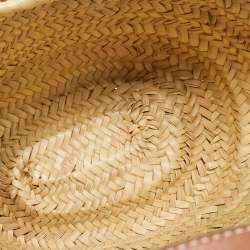 Pre Owned Loewe Brown/Natural Palm Leaf and Leather Small Basket Tote