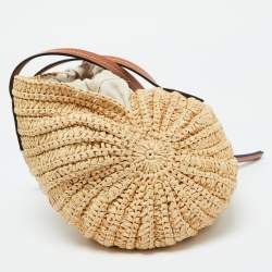 Pre Owned Loewe Beige/Brown Raffia and Leather Moon Shell Crossbody Bag