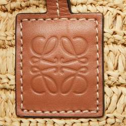Pre Owned Loewe Beige/Brown Raffia and Leather Moon Shell Crossbody Bag