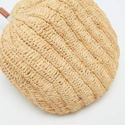 Pre Owned Loewe Beige/Brown Raffia and Leather Moon Shell Crossbody Bag
