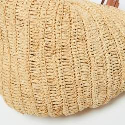 Pre Owned Loewe Beige/Brown Raffia and Leather Moon Shell Crossbody Bag