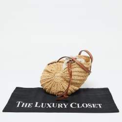 Pre Owned Loewe Beige/Brown Raffia and Leather Moon Shell Crossbody Bag