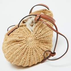 Pre Owned Loewe Beige/Brown Raffia and Leather Moon Shell Crossbody Bag
