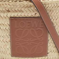 Pre Owned Loewe x Paula's Ibiza Beige/Brown Raffia and Leather Drawstring Bucket Bag