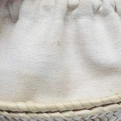 Pre Owned Loewe x Paula's Ibiza Beige/Brown Raffia and Leather Drawstring Bucket Bag