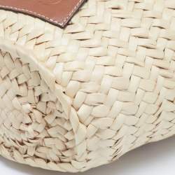 Pre Owned Loewe x Paula's Ibiza Beige/Brown Raffia and Leather Drawstring Bucket Bag