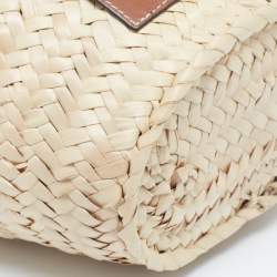 Pre Owned Loewe x Paula's Ibiza Beige/Brown Raffia and Leather Drawstring Bucket Bag