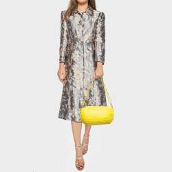 Pre Owned Loewe Yellow Pleated Leather Bracelet Pouch Bag