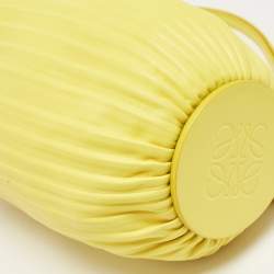 Pre Owned Loewe Yellow Pleated Leather Bracelet Pouch Bag