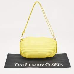 Pre Owned Loewe Yellow Pleated Leather Bracelet Pouch Bag
