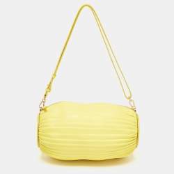 Pre Owned Loewe Yellow Pleated Leather Bracelet Pouch Bag