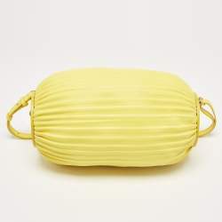 Pre Owned Loewe Yellow Pleated Leather Bracelet Pouch Bag