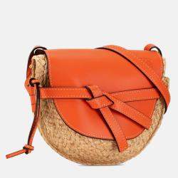 Loewe Orange Raffia Medium Gate Crossbody Bag