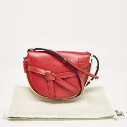 Pre Owned Loewe Red Leather Metal Gate Shoulder Bag