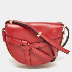 Pre Owned Loewe Red Leather Metal Gate Shoulder Bag