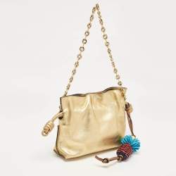 Loewe Gold Leather Mini Flamenco Chain Clutch
