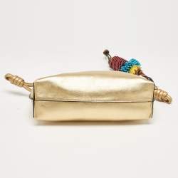 Loewe Gold Leather Mini Flamenco Chain Clutch