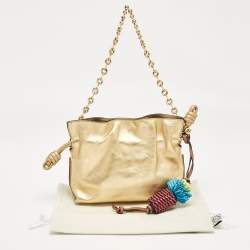 Loewe Gold Leather Mini Flamenco Chain Clutch