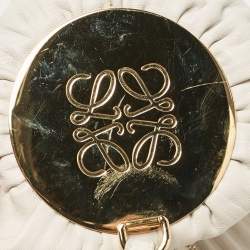 Pre Owned Loewe White Pleated Leather Bracelet Pouch Bag