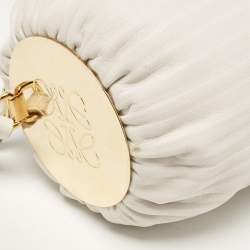 Pre Owned Loewe White Pleated Leather Bracelet Pouch Bag