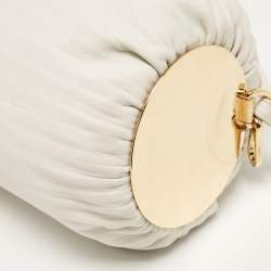 Pre Owned Loewe White Pleated Leather Bracelet Pouch Bag