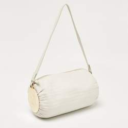 Pre Owned Loewe White Pleated Leather Bracelet Pouch Bag