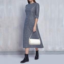 Pre Owned Loewe White Pleated Leather Bracelet Pouch Bag