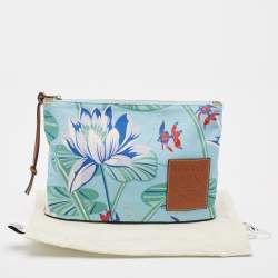 Pre Owned Loewe x Paula Ibiza Blue/Multicolor Water Lily Print Canvas Pouch