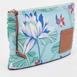 Pre Owned Loewe x Paula Ibiza Blue/Multicolor Water Lily Print Canvas Pouch