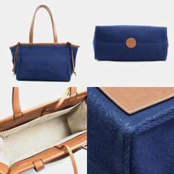 Pre Owned Loewe Brown/Navy Blue Canvas and Leather Cushion Tote Bag