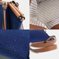 Pre Owned Loewe Brown/Navy Blue Canvas and Leather Cushion Tote Bag