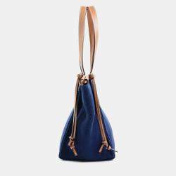 Pre Owned Loewe Brown/Navy Blue Canvas and Leather Cushion Tote Bag