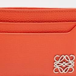 Pre Owned Loewe Orange Leather Anagram Card Holder